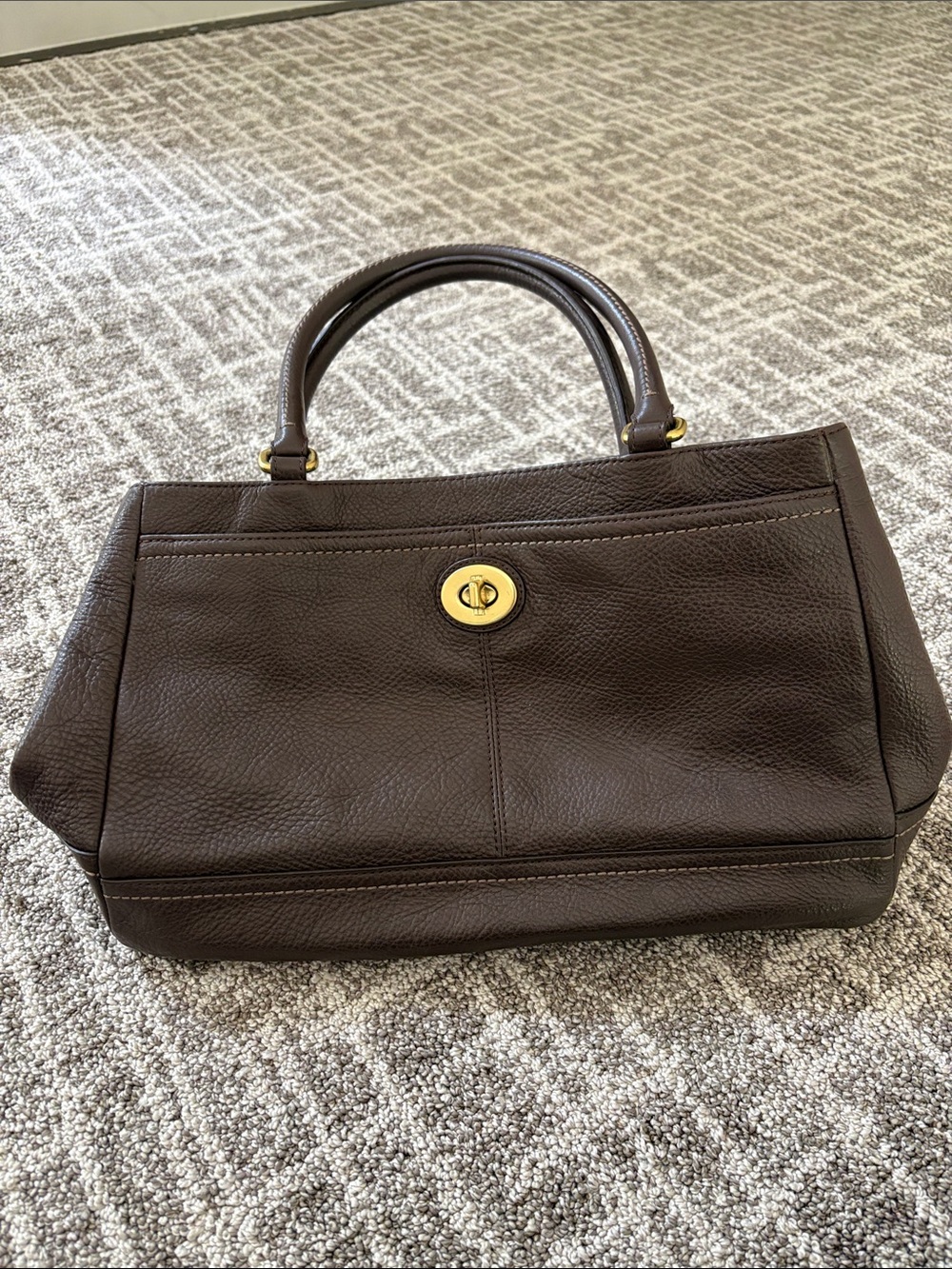 Authentic CoachStructured Dark Brown Leather Satchel with Gold Turn-Lock
